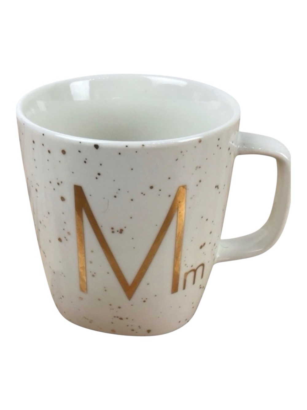 LIFE at home tea mug coffee cup gold white M letter DOES NOT GO TO MICROWAVE